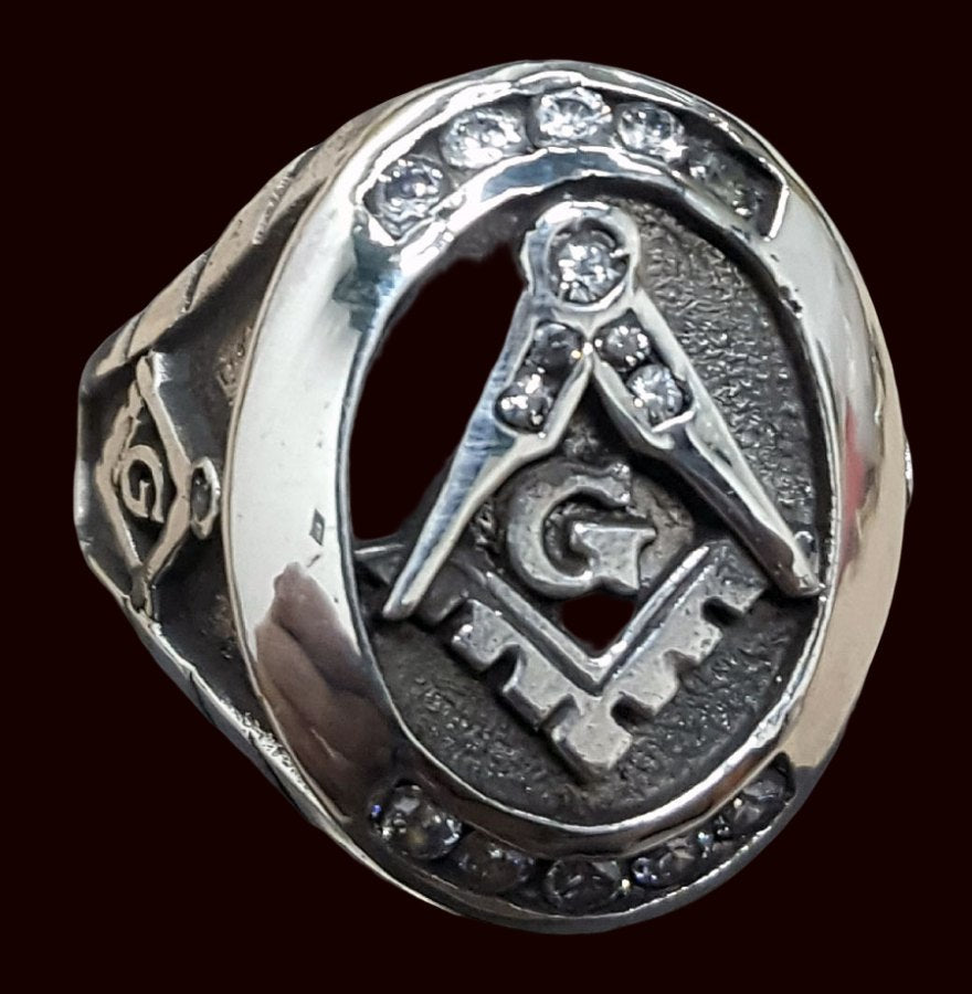 Masonic Master Silver Ring with Stones 2.2 x 1.7 Art 63 - Bricks Masons