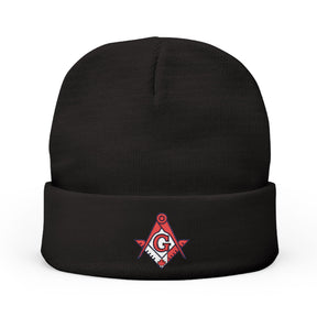 Master Mason Blue Lodge Canada Jurisdiction Beanie - Knit Embroidery Canada Mason Square & Compass G - Bricks Masons