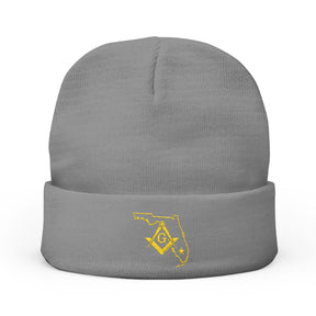 Master Mason Blue Lodge Beanie - Knit Embroidery Gold Square & Compass G Florida Mason - Bricks Masons
