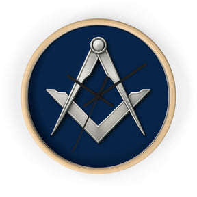 Master Mason Blue Lodge Clock - Minimalist Square & Compass in Wooden Frame - Bricks Masons