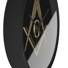 Master Mason Blue Lodge Clock - Golden S&C G on Black Dial - Bricks Masons