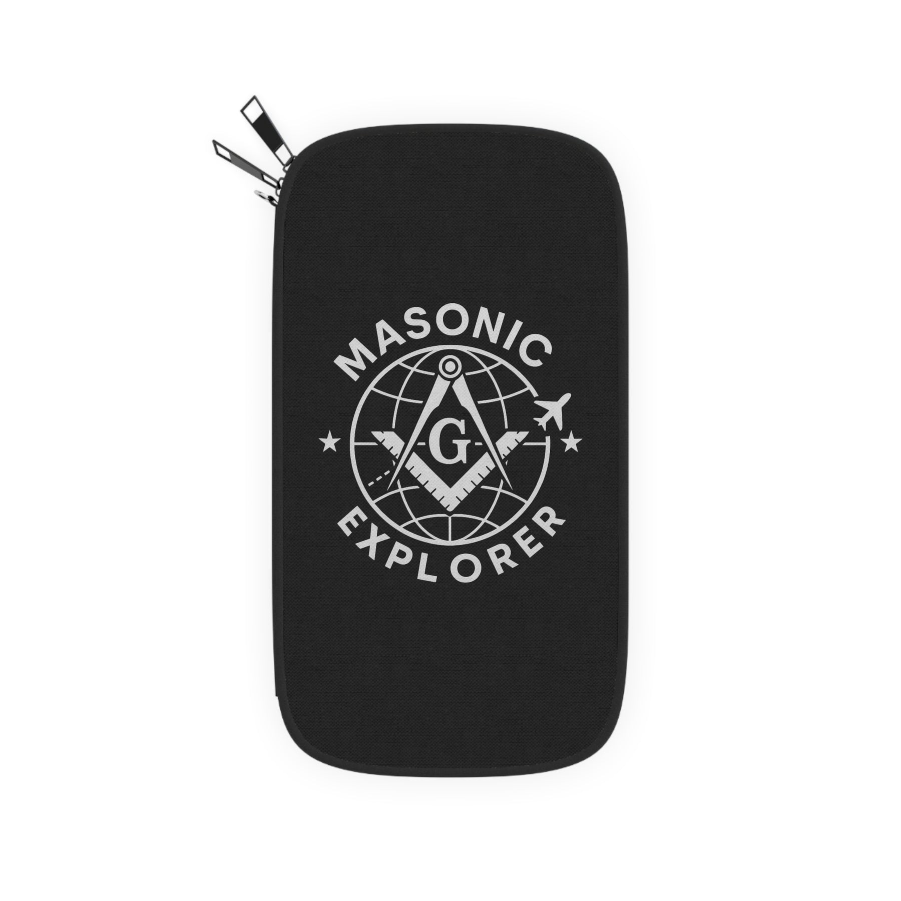 Master Mason Blue Lodge Passport Wallet - Black Masonic Explorer With Shoulder & Wrist Strap - Bricks Masons