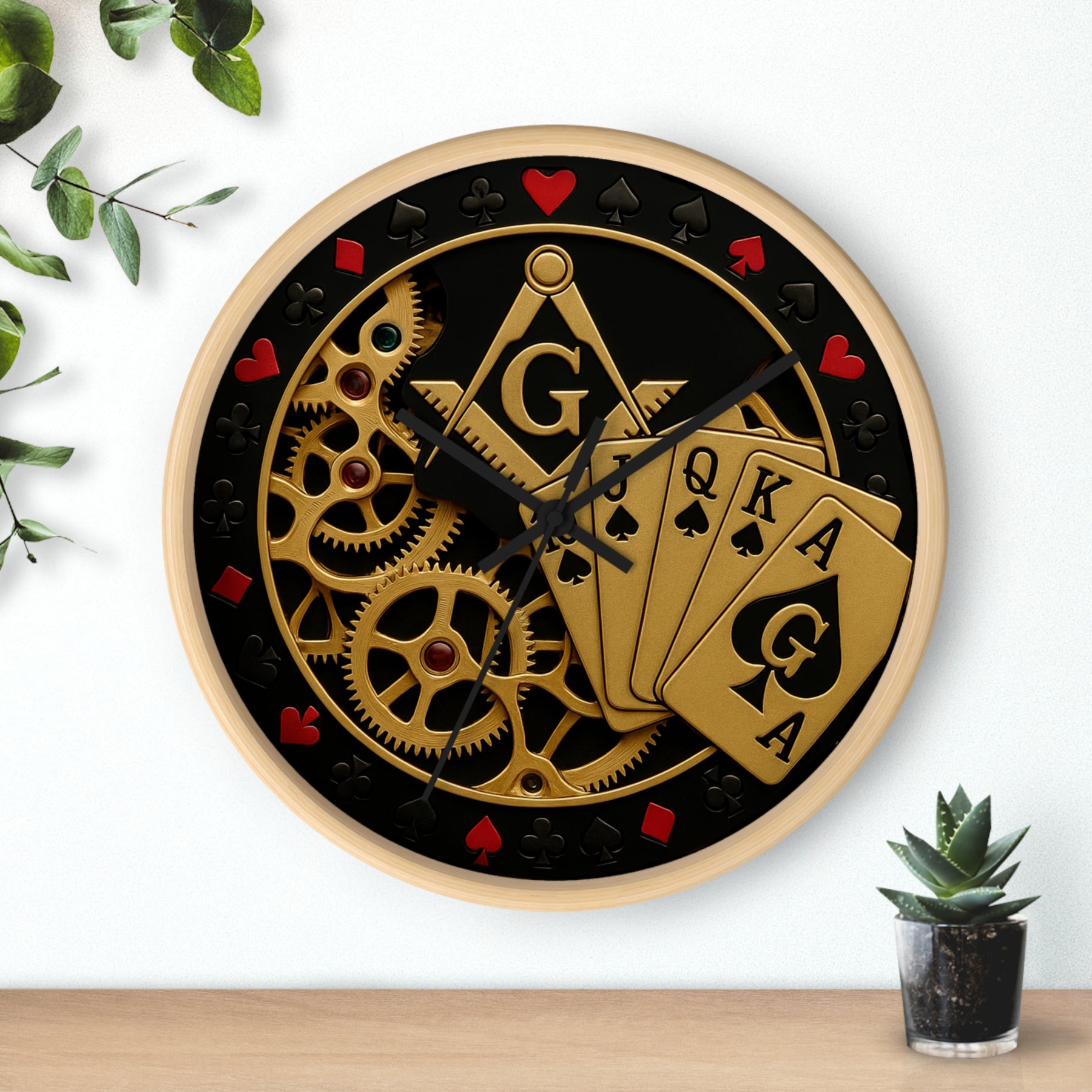 Master Mason Blue Lodge Clock - S&C G with Deck of Cards & Gear - Bricks Masons