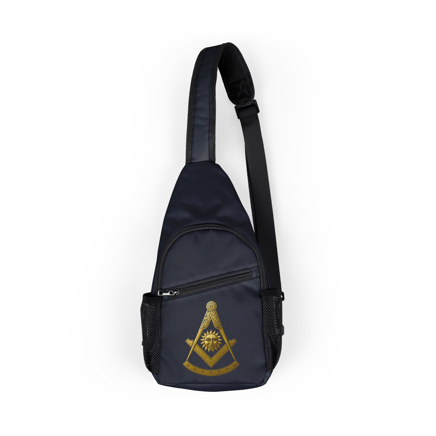 Past Master Blue Lodge Crossbody Bag - Gold Square & Compass Adjustable Strap - Bricks Masons