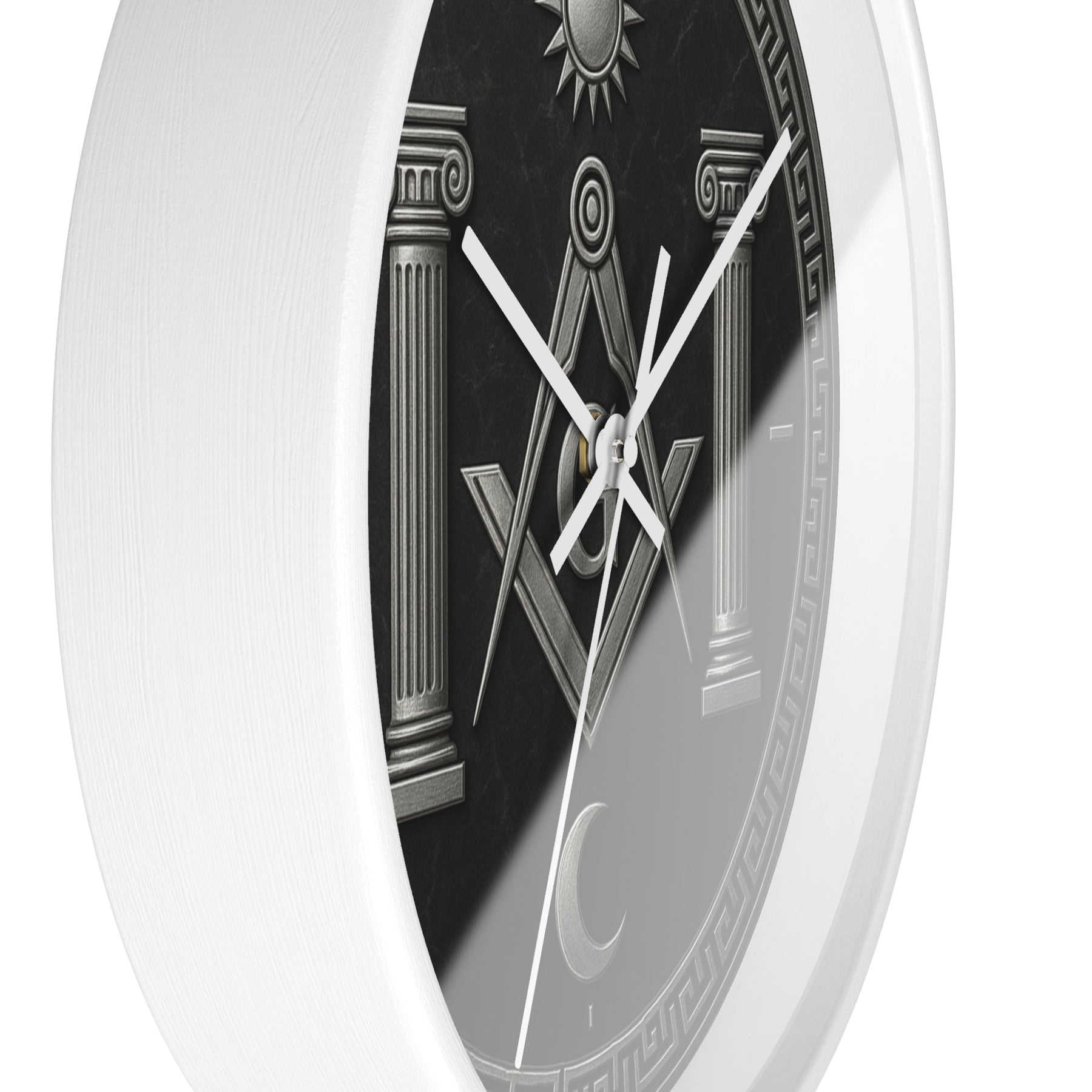 Master Mason Blue Lodge Clock - S&C with Pillars Sun & Moon on Wooden Frame - Bricks Masons