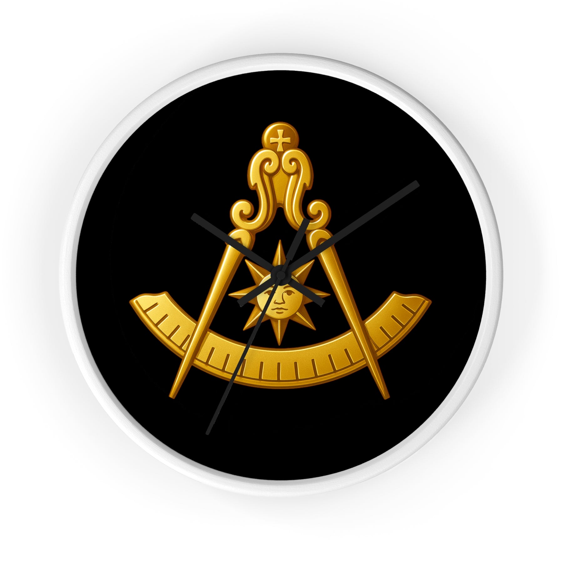 Past Master Blue Lodge Clock - Compass Sun & Quadrant Symbol with Wooden Frame - Bricks Masons