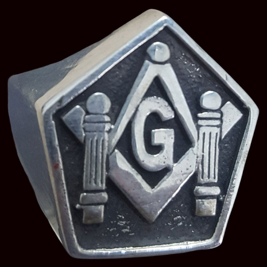 Masonic Ring with Columns in Silver Freemasonry Art 95 - Bricks Masons