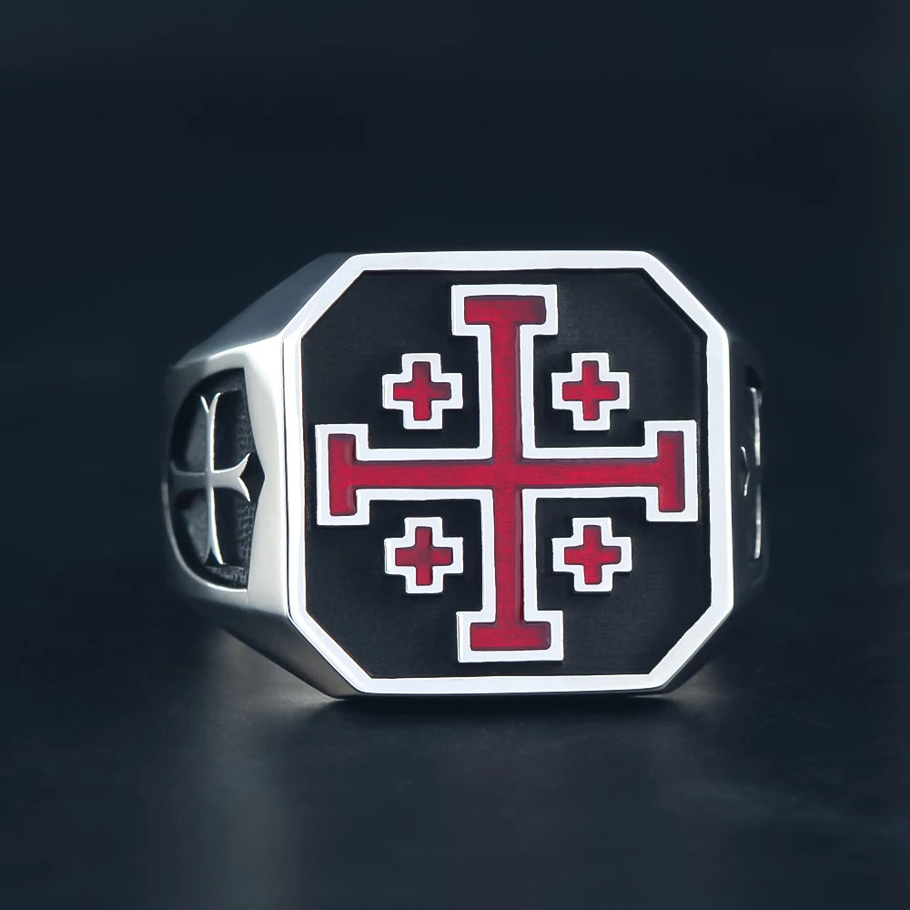 Knights Templar Ring - Maltese Cross Sterling Silver Ring - Bricks Masons