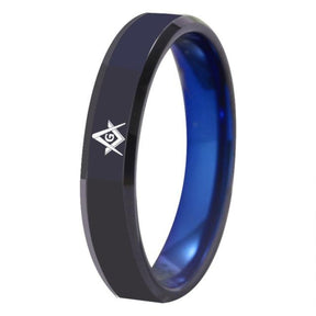 Master Mason Blue Lodge Ring - Black With Blue Tungsten Personalizable