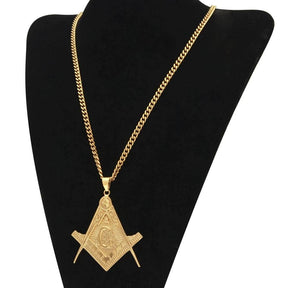 Master Mason Blue Lodge Necklace - All Seeing Eye Square and Compass G 316L Stainless Steel