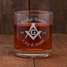 Master Mason Blue Lodge Whiskyglas - Winkelmaß &amp; Zirkel G mit Personalisierung