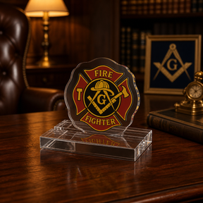 Master Mason Blue Lodge Plaque - Square & Compass G Firefighter Mason - Bricks Masons