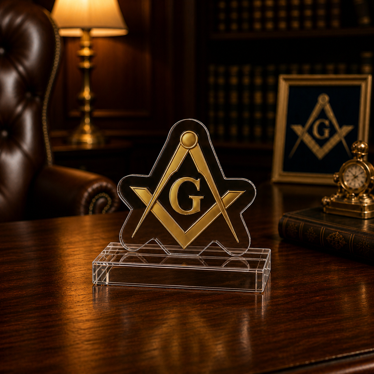 Master Mason Blue Lodge Plaque - Golden Square & Compass G Emblem - Bricks Masons