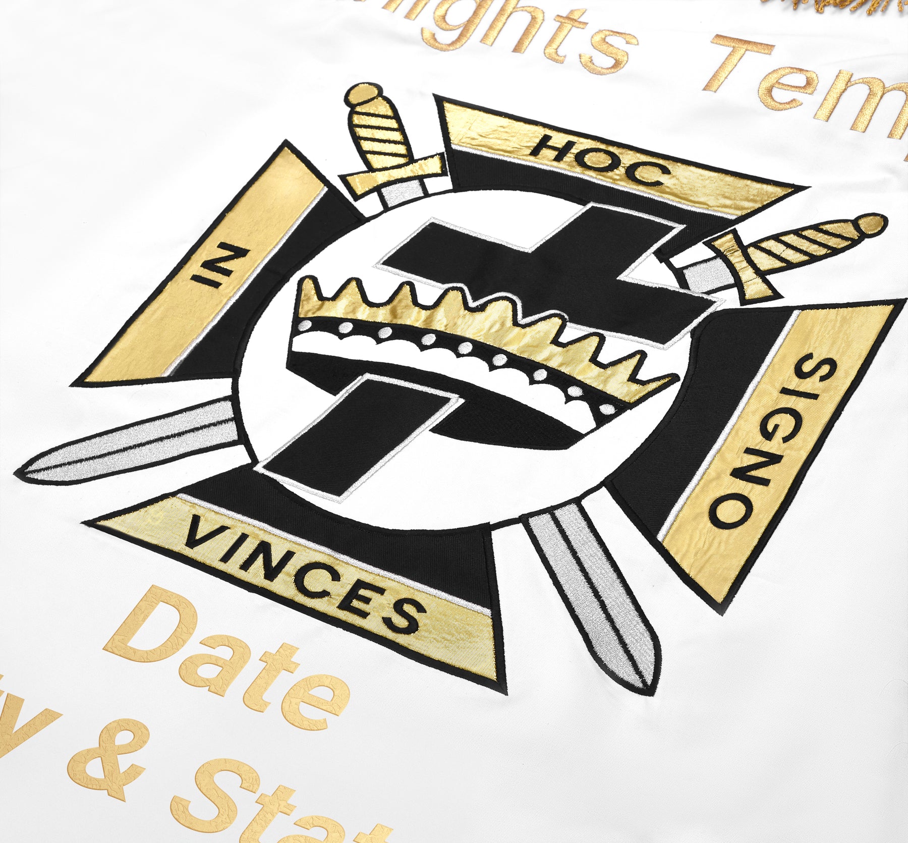 Knights Templar Banner - Personalized Machine Embroidery Golden Braid & Fringe - Bricks Masons