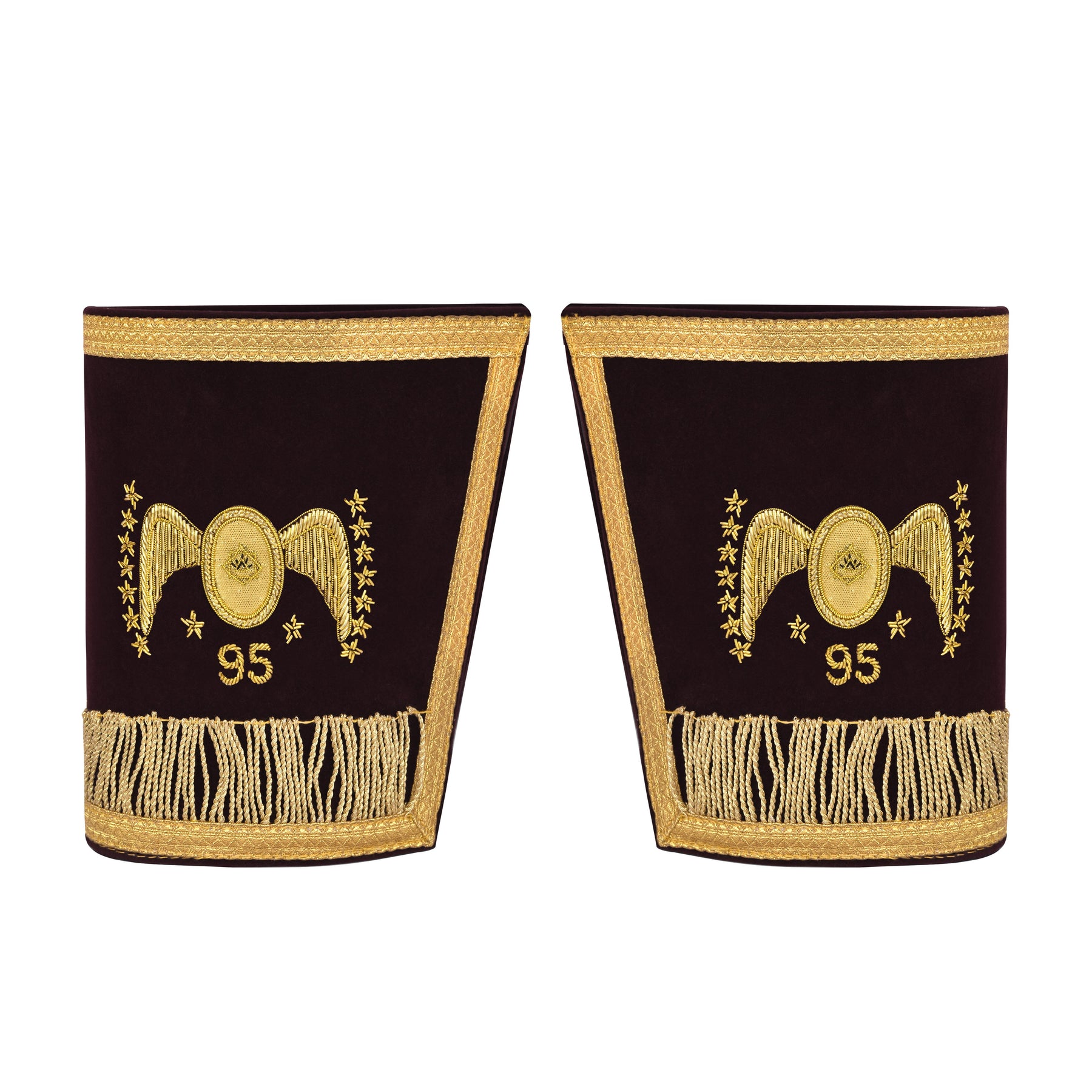 95th Degree Memphis Misraim French Regulation Cuff - Maroon Velvet Golden Braid Hand Embroidered