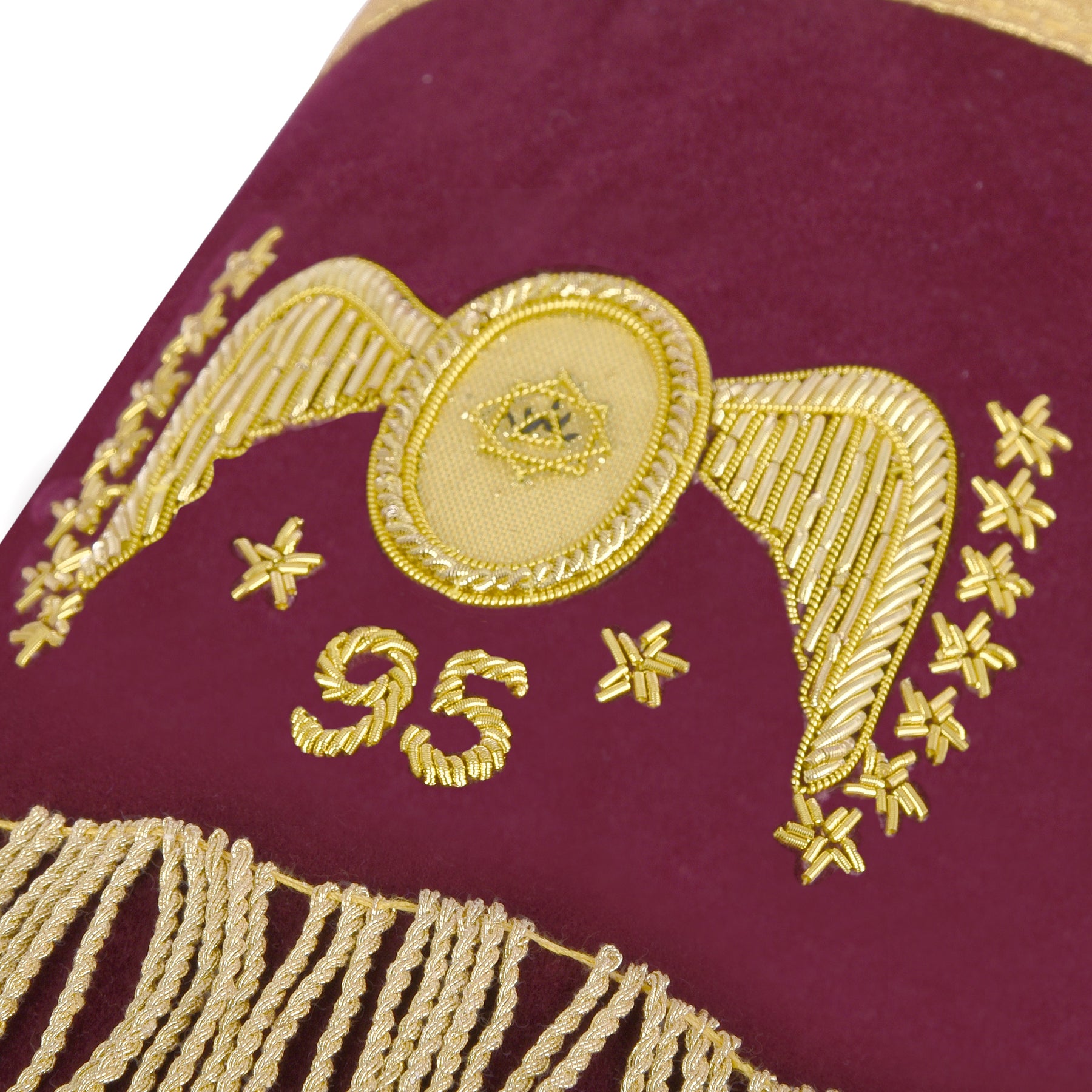 95th Degree Memphis Misraim French Regulation Cuff - Burgundy Velvet Golden Braid Hand Embroidered