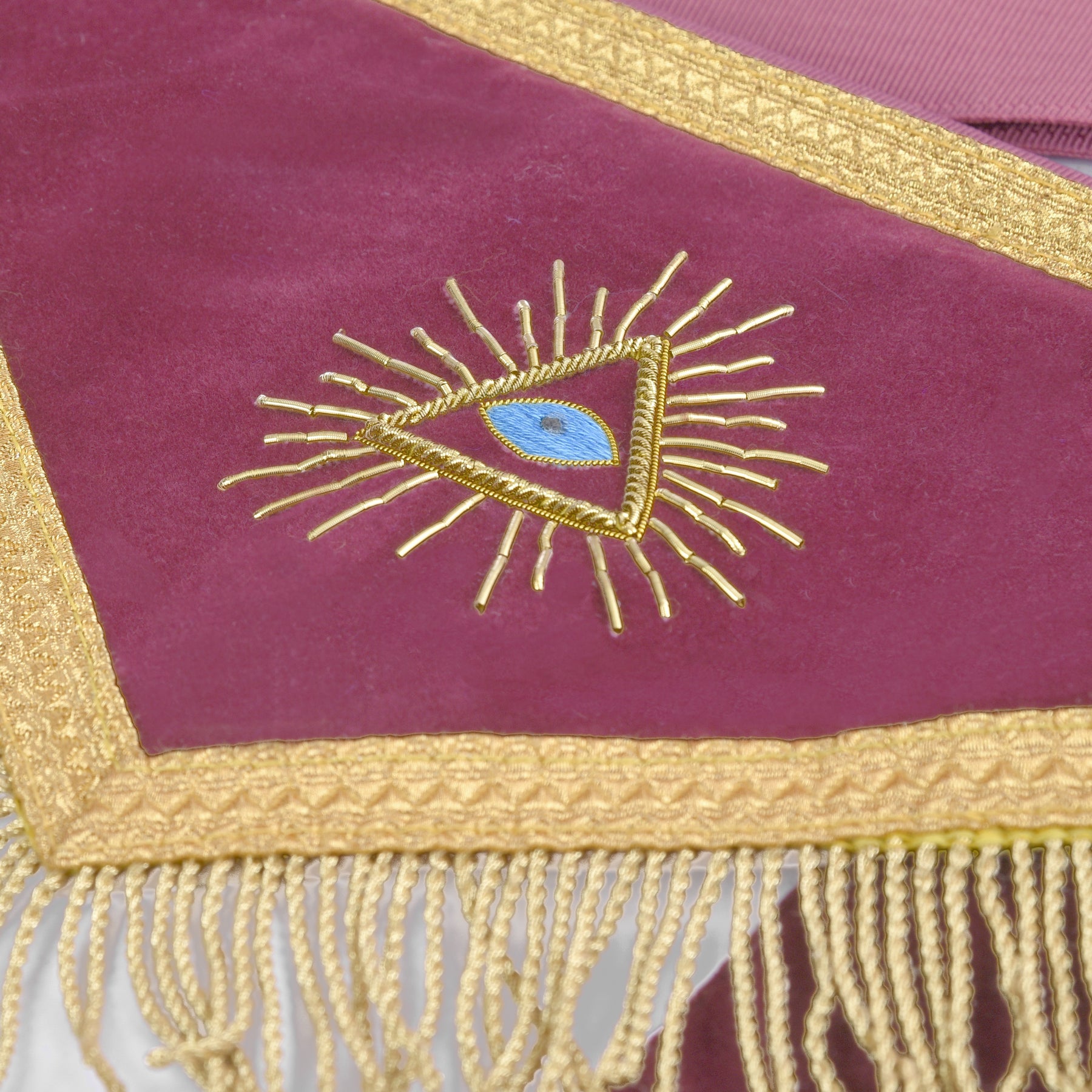 95th Degree Memphis Misraim French Regulation Regalia Set - Burgundy & Gold Hand Embroidery