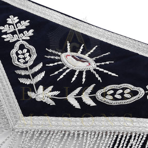 Chaplain Blue Lodge Officer Apron - Dark Blue With Silver Hand Embroidery Bullion - Bricks Masons