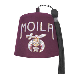 Chapeau Shriners Fez - Lettres strass en laine bordeaux