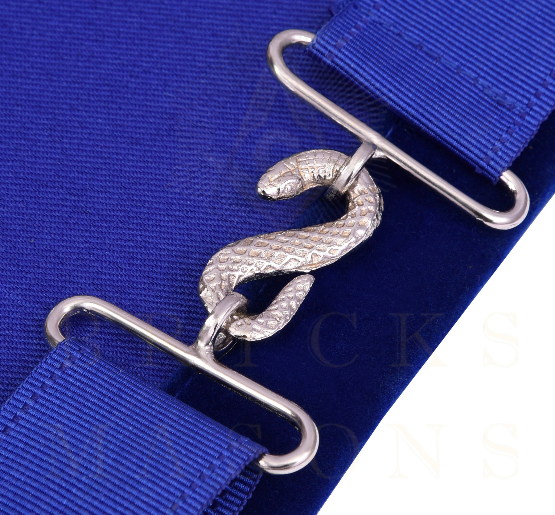 Past Master Blue Lodge Apron - Navy Velvet & Silver Bullion Hand Embroidery With Pillars - Bricks Masons