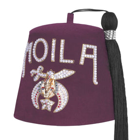 Shriners Fez Hat - Burgundy Wool With One Row Rhinestones Letters