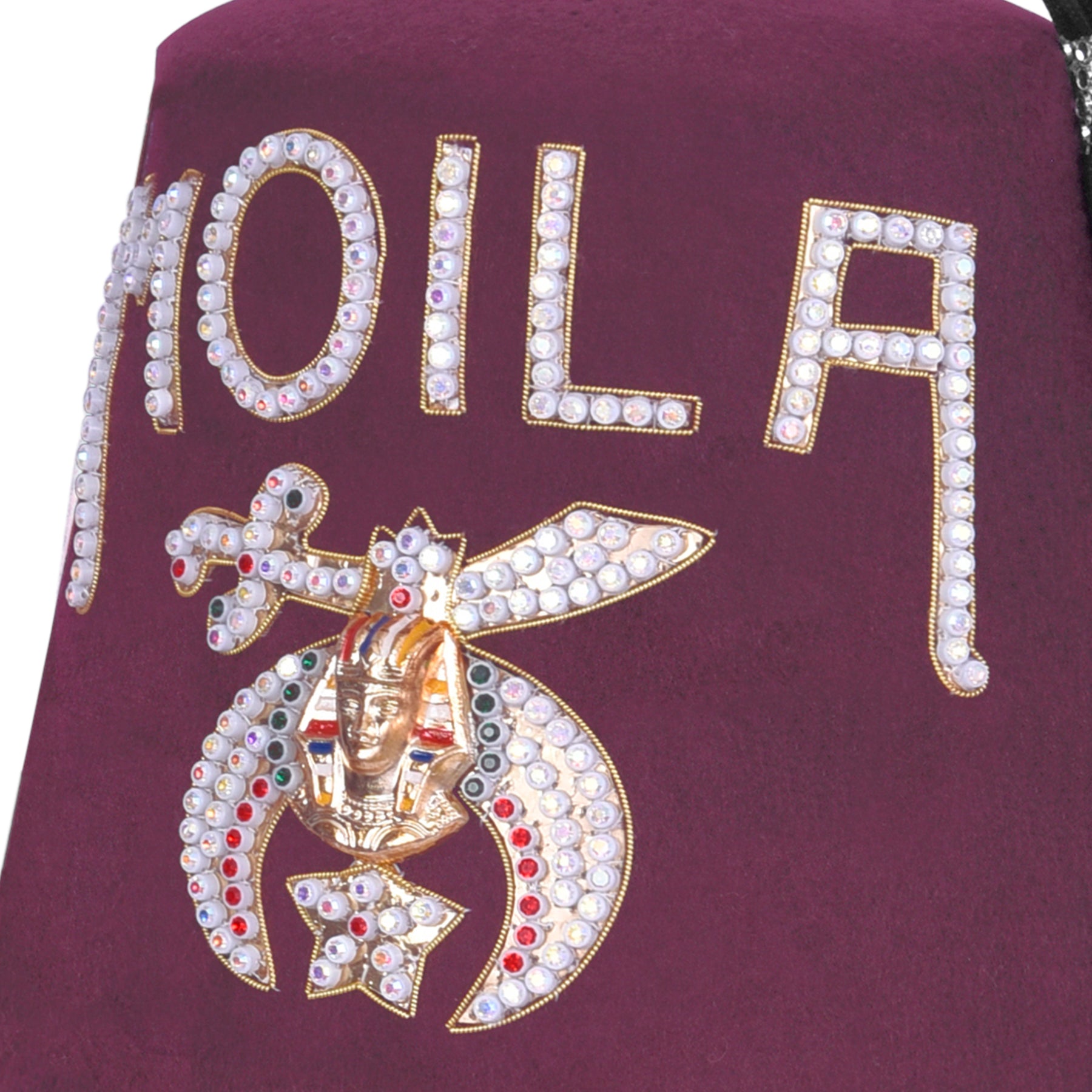 Chapeau Shriners Fez - Lettres strass en laine bordeaux