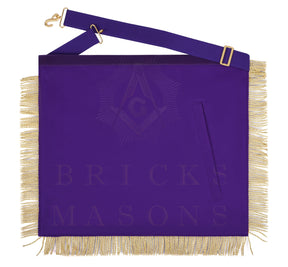 Grand Master Blue Lodge Apron - Customizable Emblem Premium Quality Purple Velvet Gold Bullion & Fringe - Bricks Masons