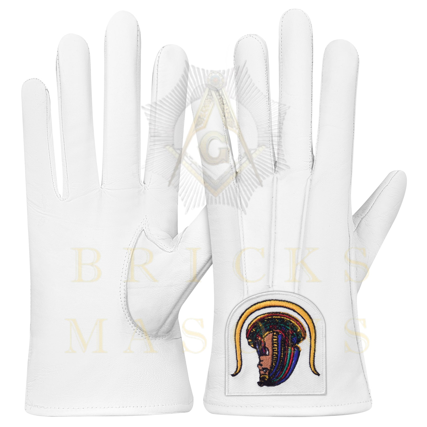 DOI Gloves - White Leather York Rite - Bricks Masons