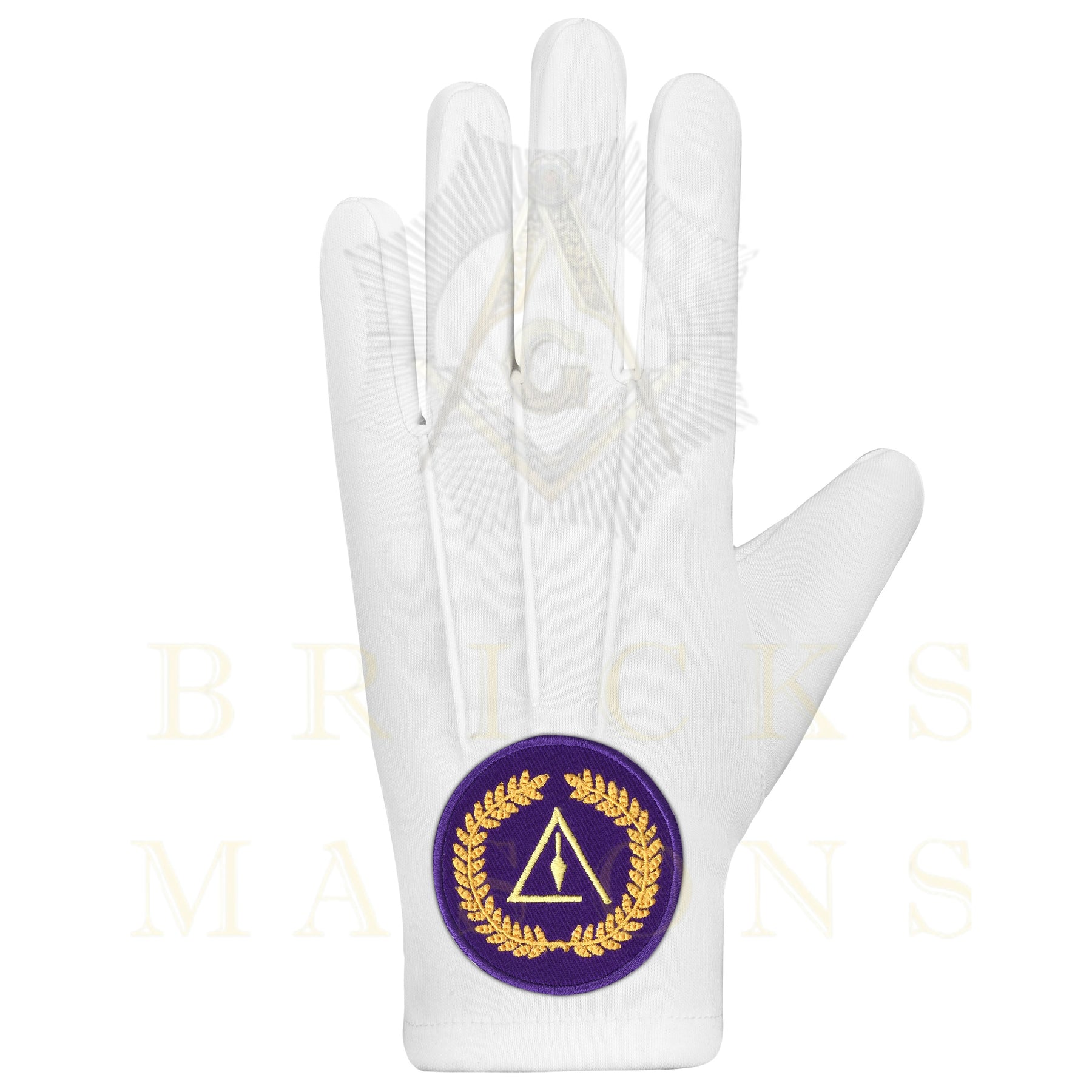 Grand Council Gloves - White Cotton With Purple Patch - Bricks Masons