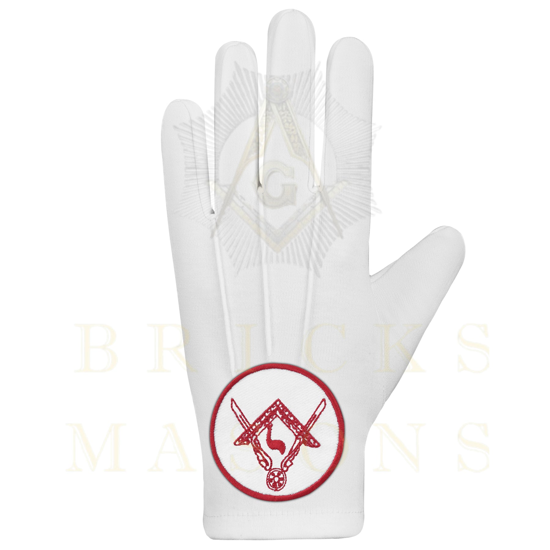 14th Degree Scottish Rite Gloves - White Cotton Central Jurisdiction - Bricks Masons