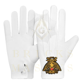 33rd Degree Scottish Rite Gloves - White Cotton Wings Up - Bricks Masons