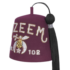 Shriners Fez Hat - Burgundy Wool Rhinestones Letters