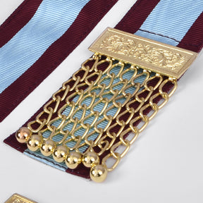 Worshipful Master Emulation Rite Apron - Turquoise & Maroon Moire with Gold Triple Taus - Bricks Masons