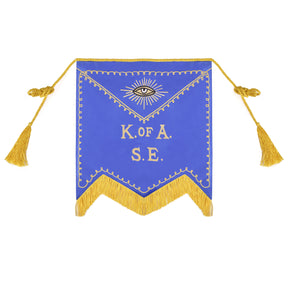 Knights of the All Seeing Eye Apron - Blue Cloth Fabric With Yellow Fringe & Tassels - Bricks Masons
