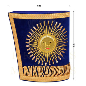 Grand Master Blue Lodge Cuff - Hand-embroidered Gold Sun & Blue Velvet - Bricks Masons