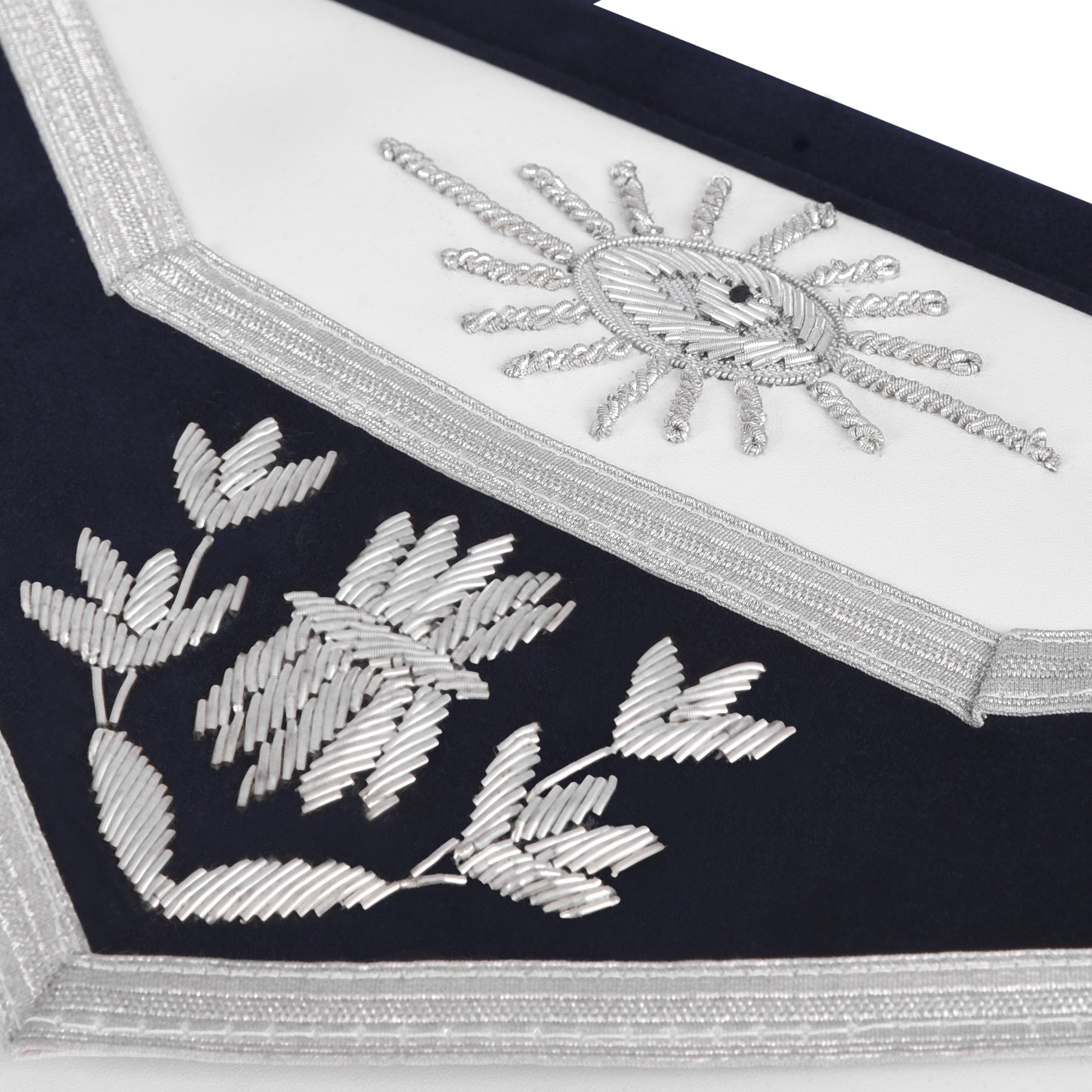 Past Master Blue Lodge Apron - Navy Velvet Borders & Silver Bullion Hand Embroidery - Bricks Masons