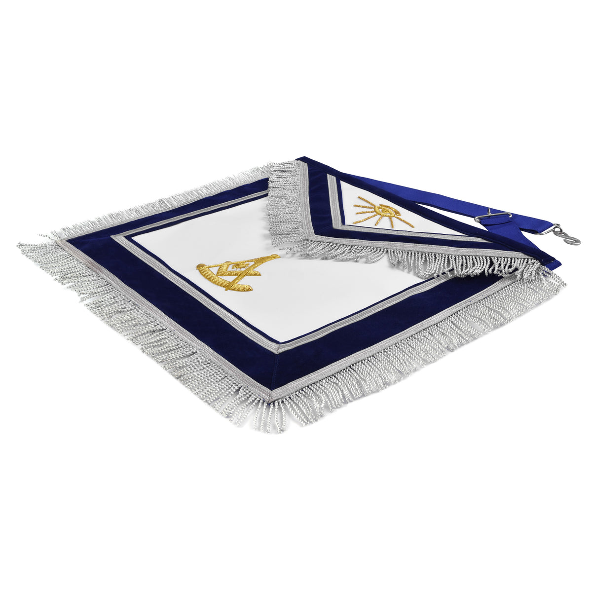 Past Master Blue Lodge Apron - Hand Embroidery Gold Bullion With Silver Braid Fringe - Bricks Masons