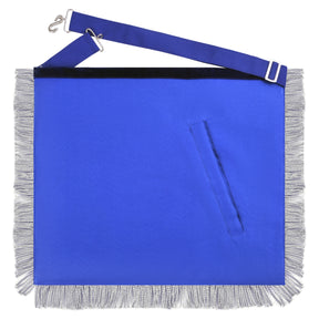 Past Master Blue Lodge California Regulation Apron - Royal Blue Velvet Silver Bullion With Wreath & Fringe