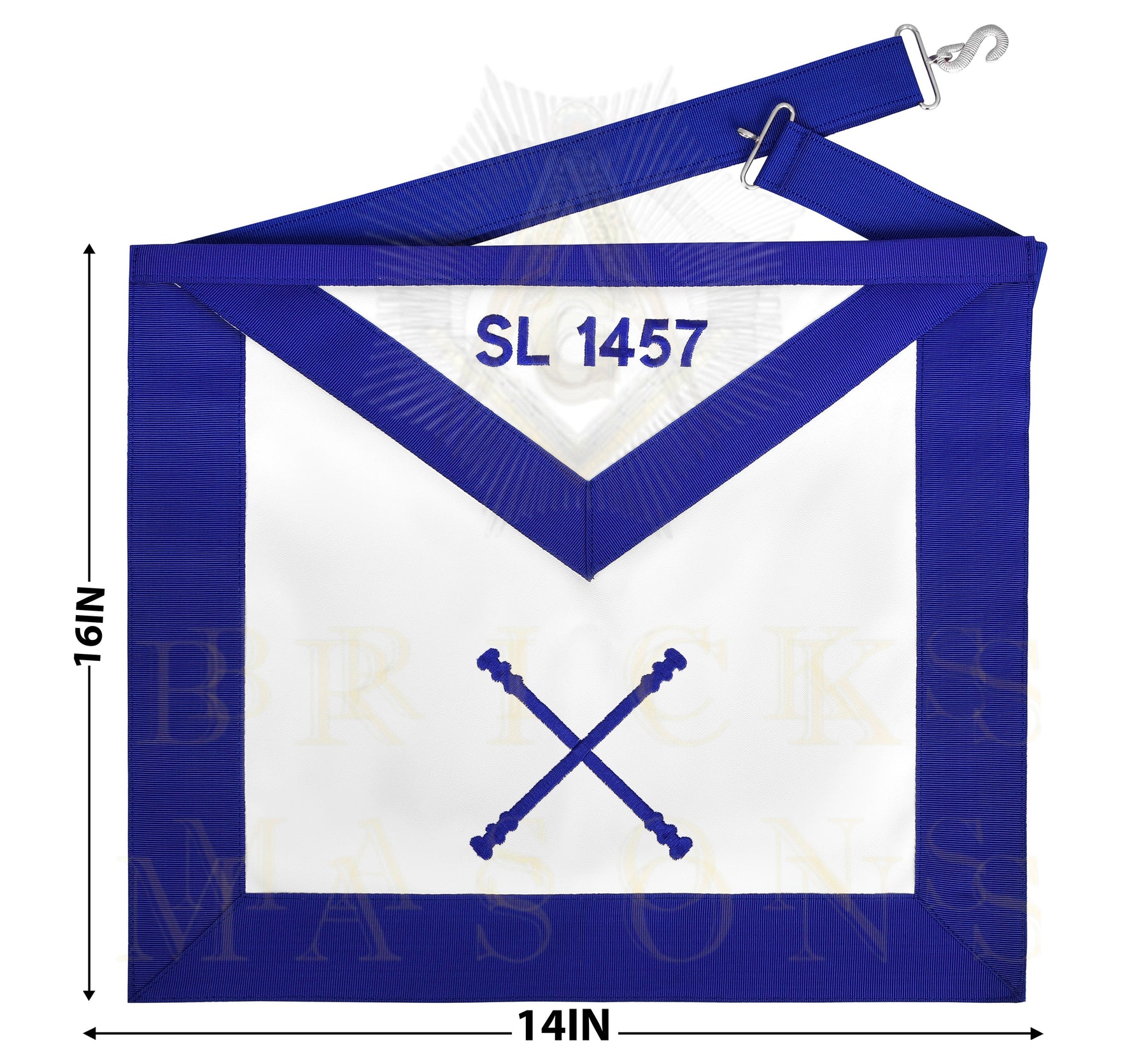 Marshal Blue Lodge Officer Apron - Machine Embroidery With Waist Belt Customizable Flap - Bricks Masons