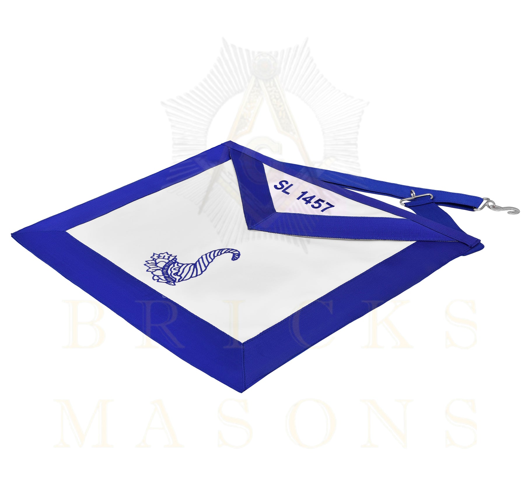 Junior Steward Blue Lodge Officer Apron - Machine Embroidery With Waist Belt Customizable Flap - Bricks Masons