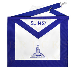 Senior Warden Blue Lodge Officer Apron - Blue Ribbon With Machine Embroidery Customizable Flap - Bricks Masons
