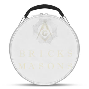 Master Mason Blue Lodge Crown Cap Case - White Imitation Leather With Hand Embroidery Bullion - Bricks Masons