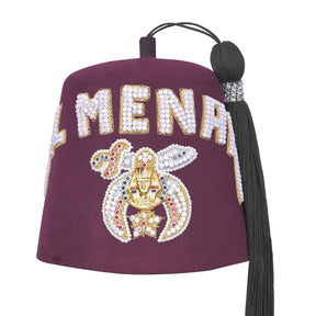 Shriners Fez Hat - Burgundy Wool Rhinestones Letters 2 Rows