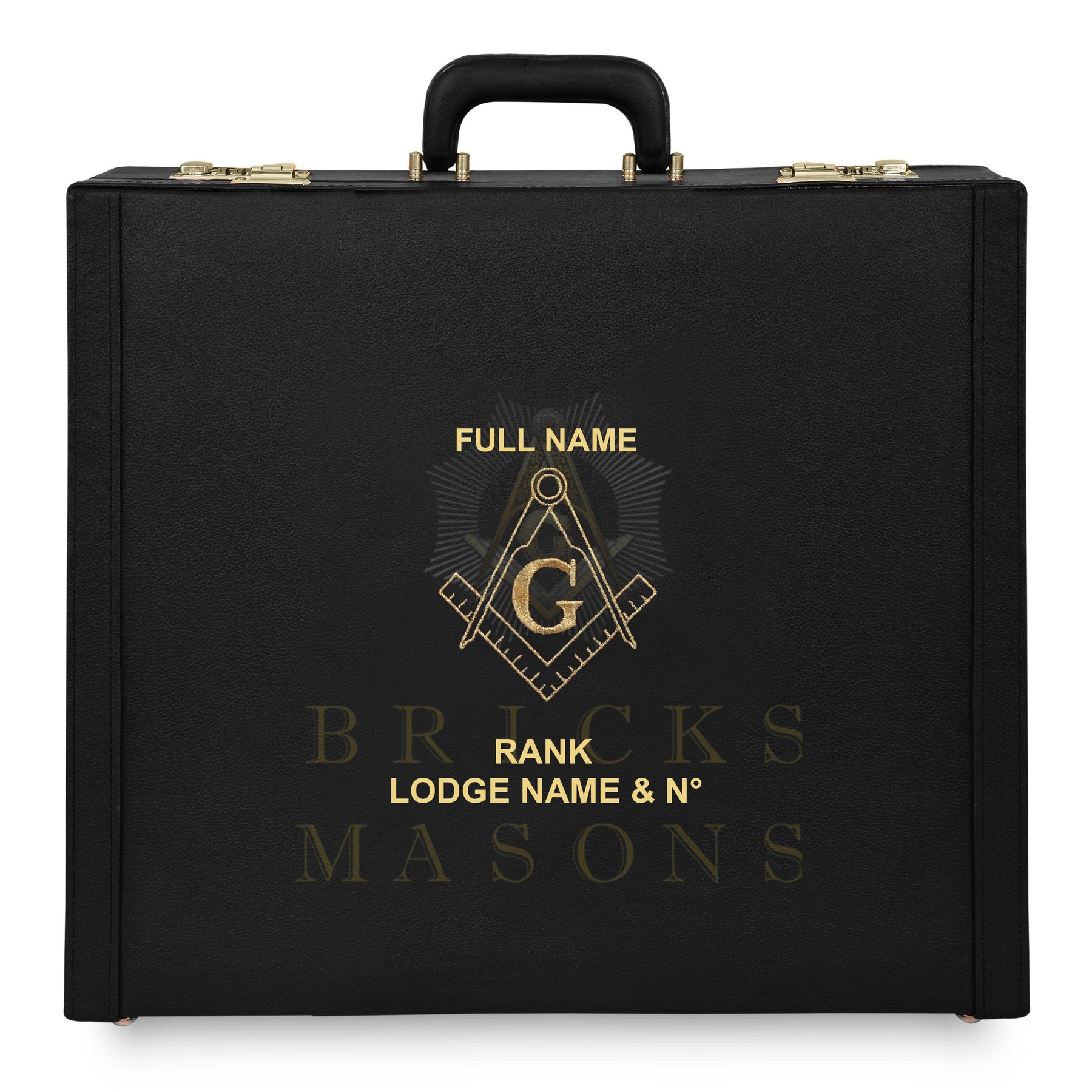 Master Mason Blue Lodge Apron Case - Machine Embroidery Gold Square & Compass G Various Sizes & Materials - Bricks Masons