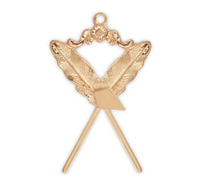 Recorder Royal & Select Masters Officer Collar Jewel - Gold Plated Trowel & Crossed Pens - Bricks Masons