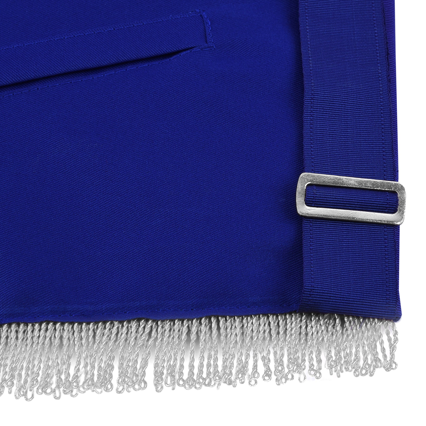 Past Master Blue Lodge Apron - Royal Blue Ribbon With Silver Fringe & Chain Tassels - Bricks Masons