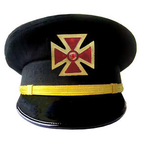 Knights Templar Commandery Fatigue Cap - Red Metal Cross With Strap (Gold/Silver) - Bricks Masons