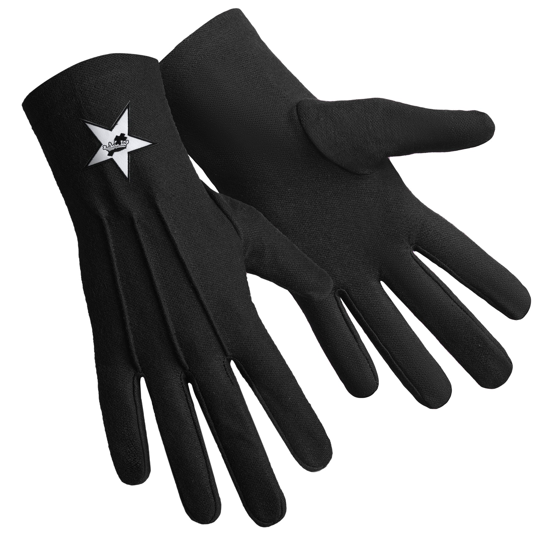 Knights Templar Commandery Glove - Black Cotton With Star Patch - Bricks Masons