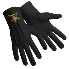 OES Glove - Pure Black Cotton With Gold Gavel - Bricks Masons