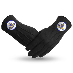 Past Master Blue Lodge California Regulation Glove - Black With Gold Emblem With Blue Borders - Bricks Masons